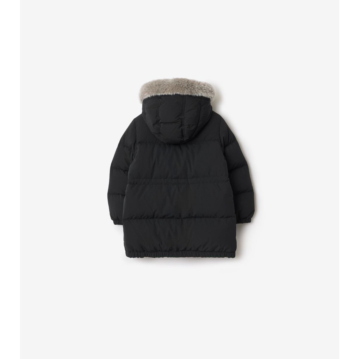  Check Faux Fur Trim Nylon Puffer Coat
