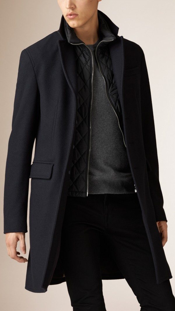 Wool Cashmere Melton Coat with Warmer in Navy | Burberry United States