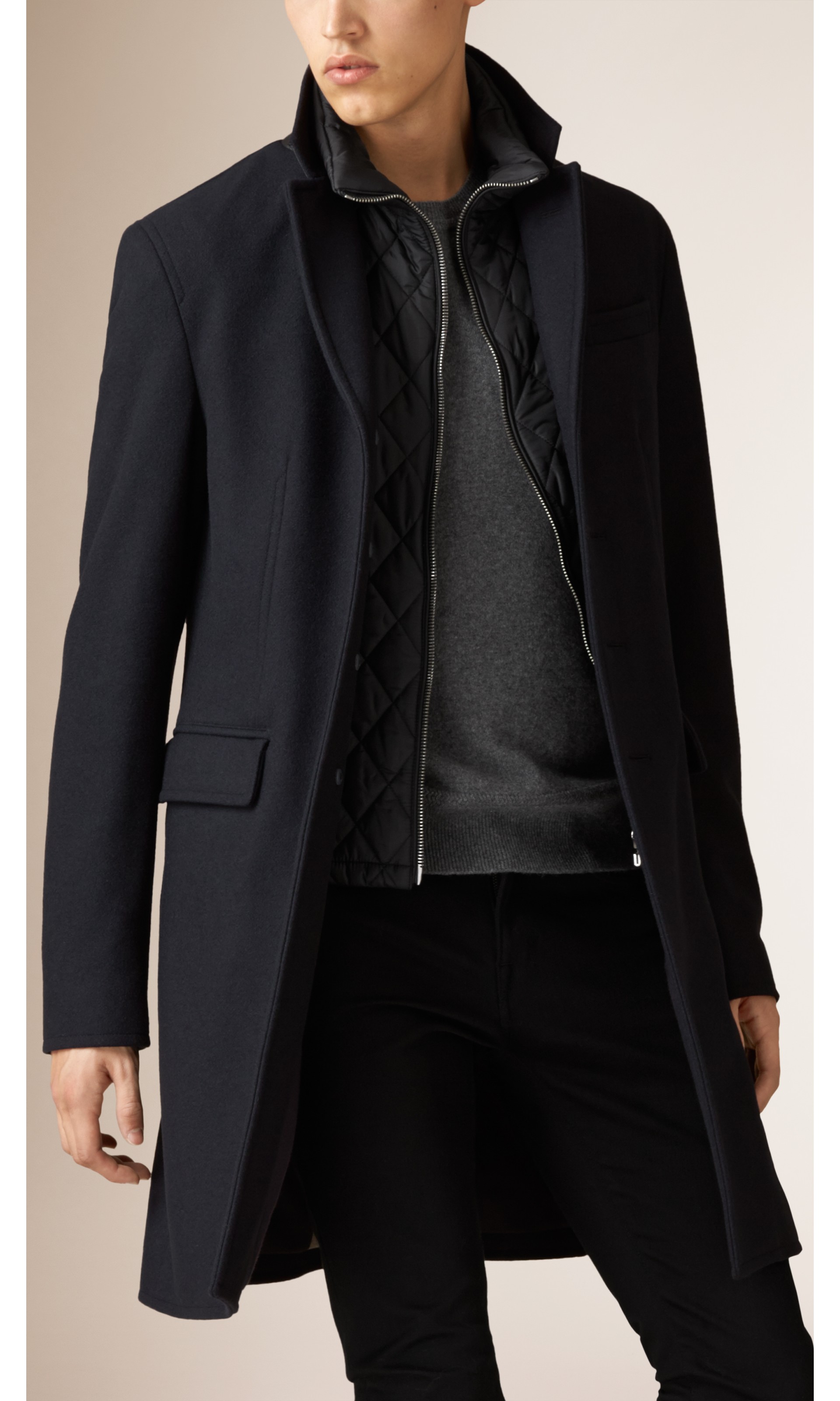 Wool Cashmere Melton Coat with Warmer in Navy - Men | Burberry United