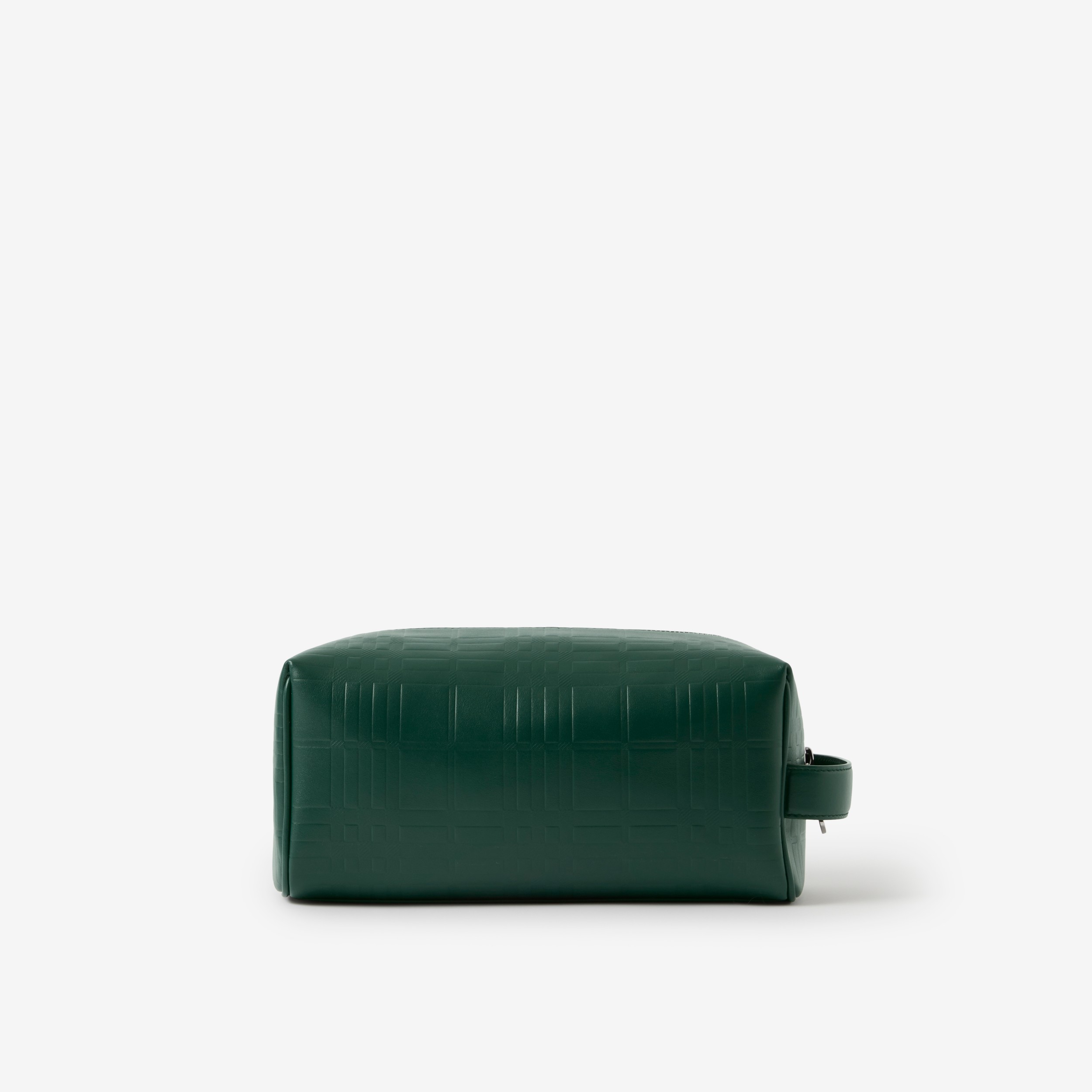 Embossed Check Leather Travel Pouch in Dark Viridian Green - Men | Burberry® Official - 3