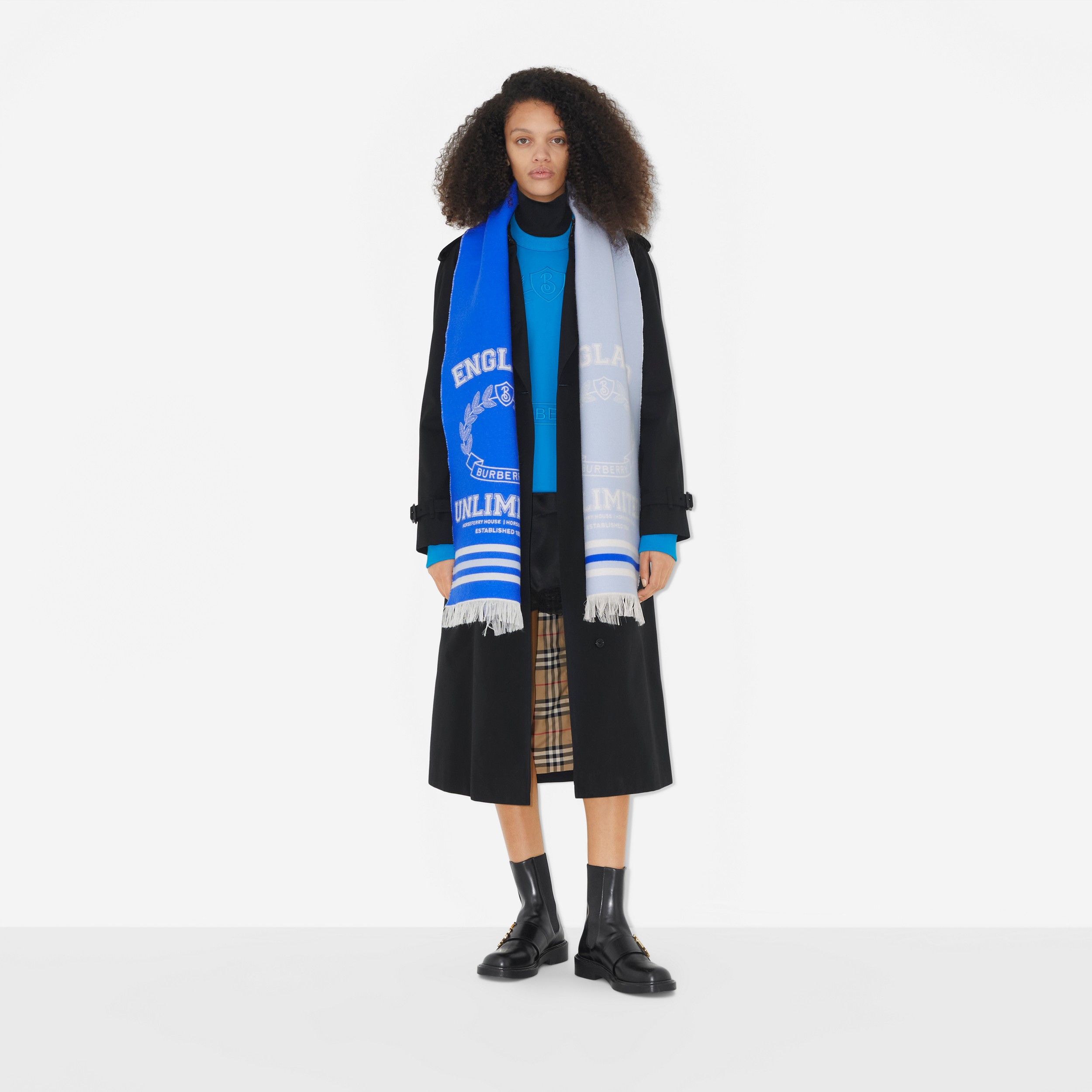 College Graphic Wool Silk Jacquard Scarf in Vivid Blue | Burberry® Official - 4