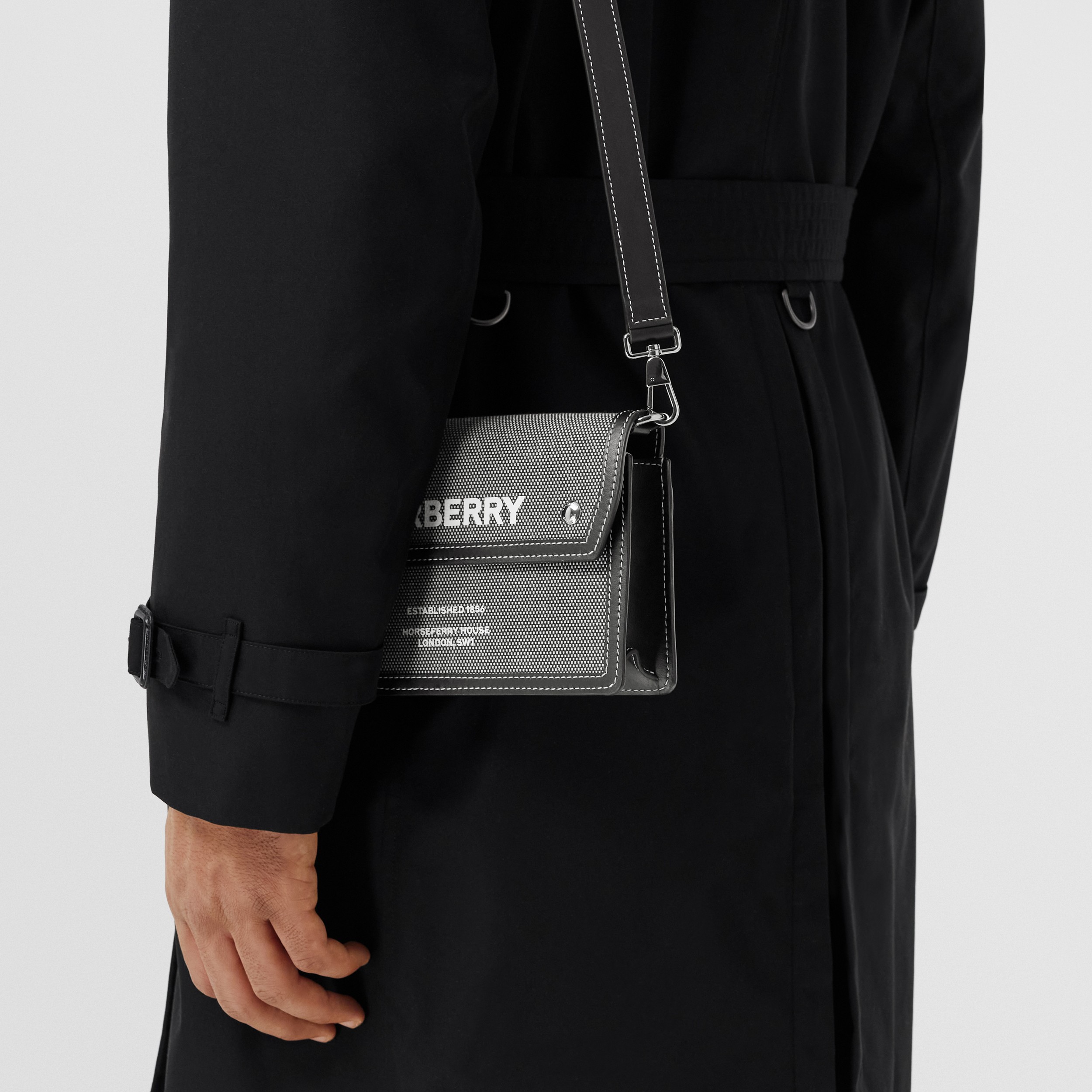 Horseferry Print Canvas and Leather Crossbody Bag in Black/grey - Men | Burberry® Official - 4