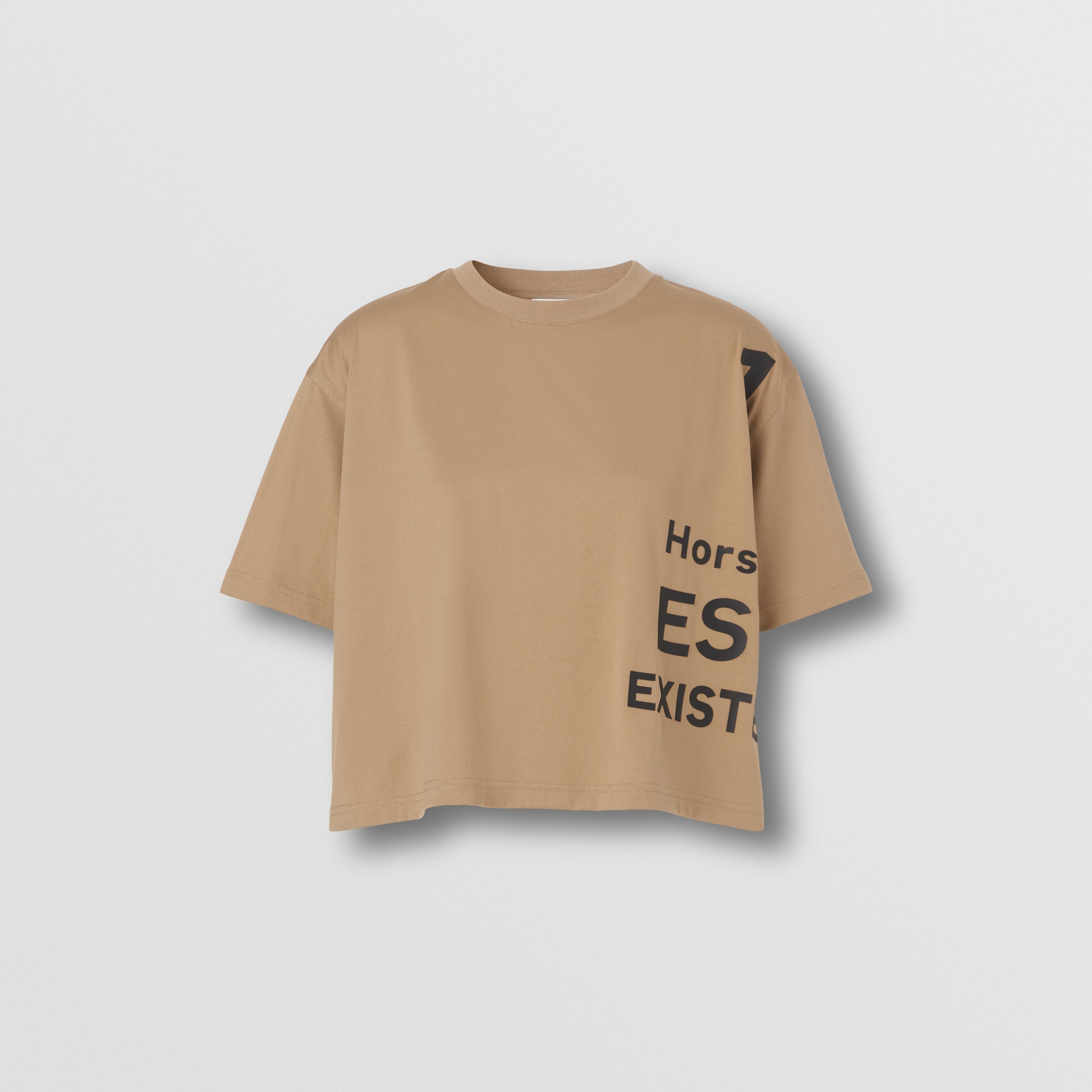 Horseferry Print Cotton Cropped T-shirt in Camel - Women | Burberry® Official - 4