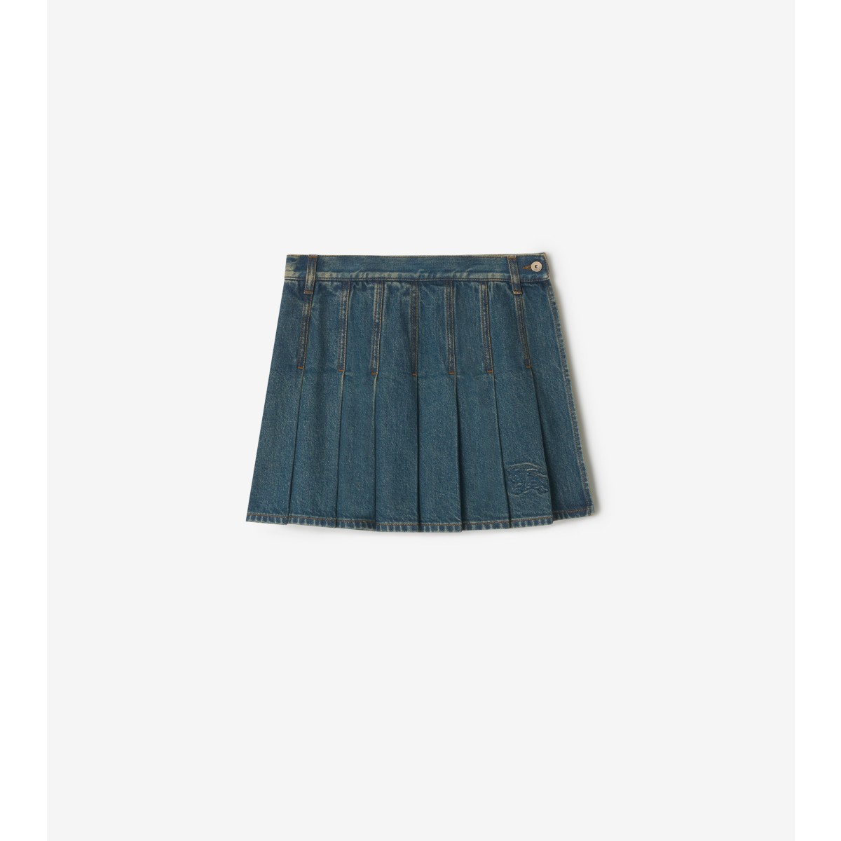  Check Pleated Denim Mini Skirt