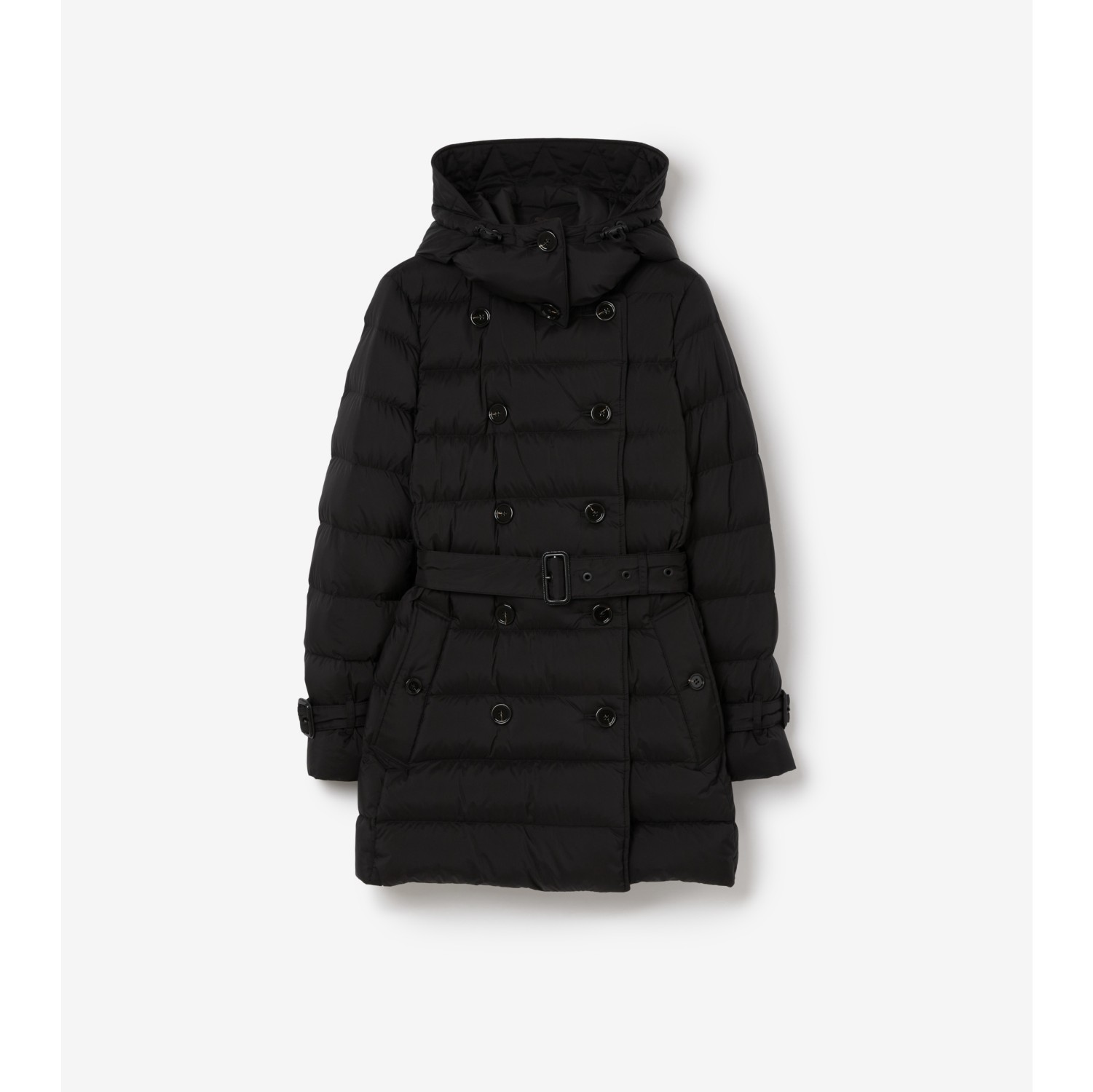 Short Nylon Puffer Coat in Black Women Burberry Official