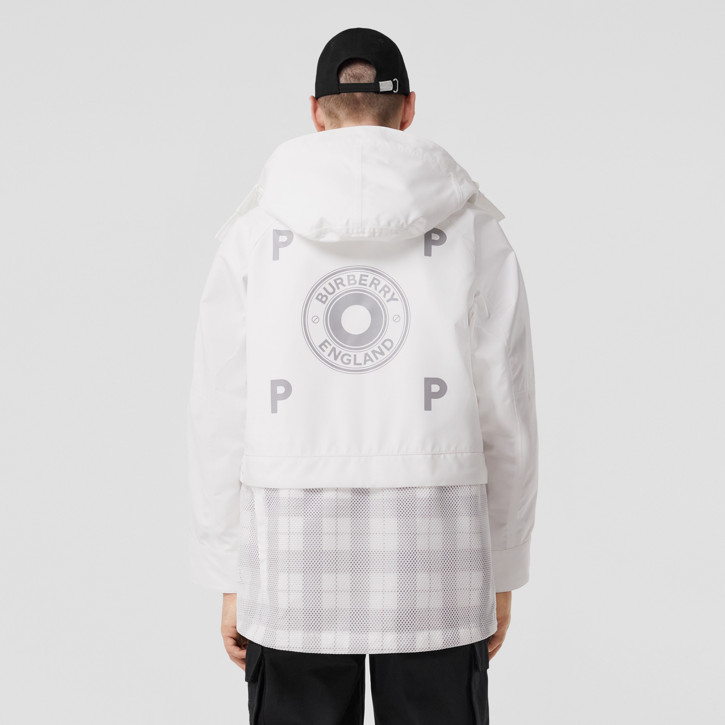 Reflective Check Panel Technical Hooded Parka in White - Men | Burberry® Official - 3