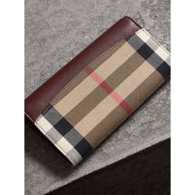 burberry house check and leather continental wallet