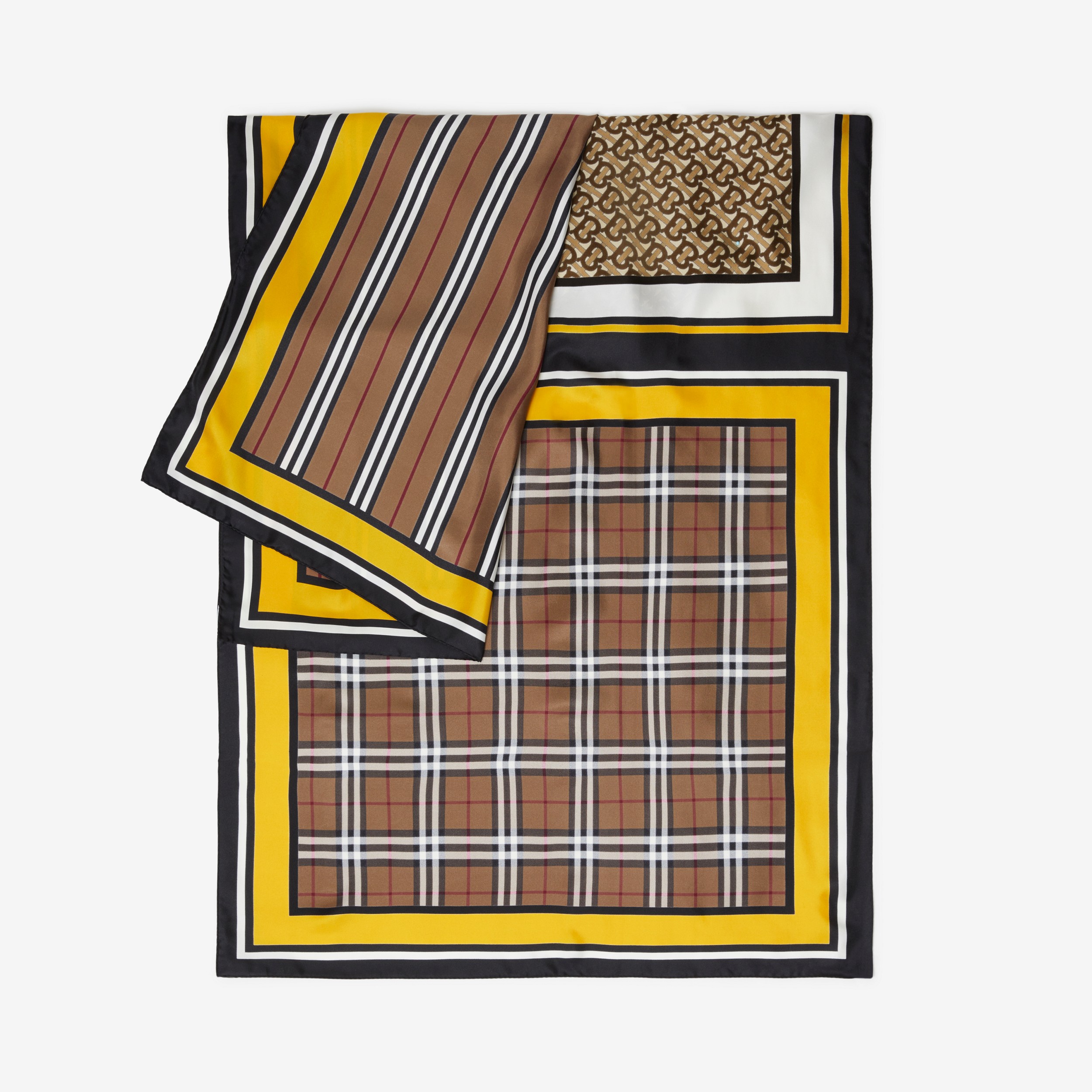 Pañuelo en seda con estampado de montaje (Marrón Abedul) | Burberry® oficial - 3