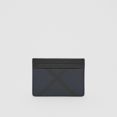 london check and leather card case