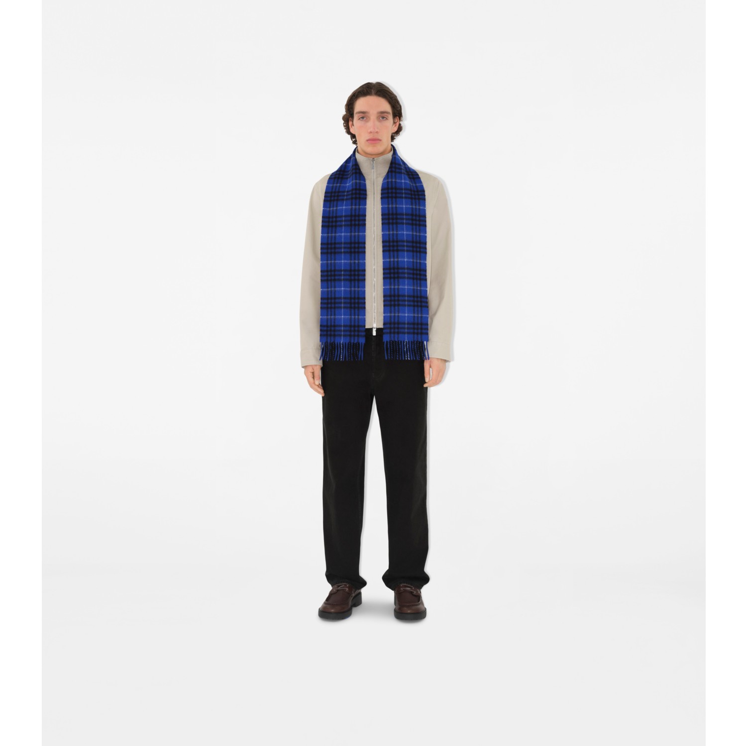 Narrow Check Cashmere Scarf