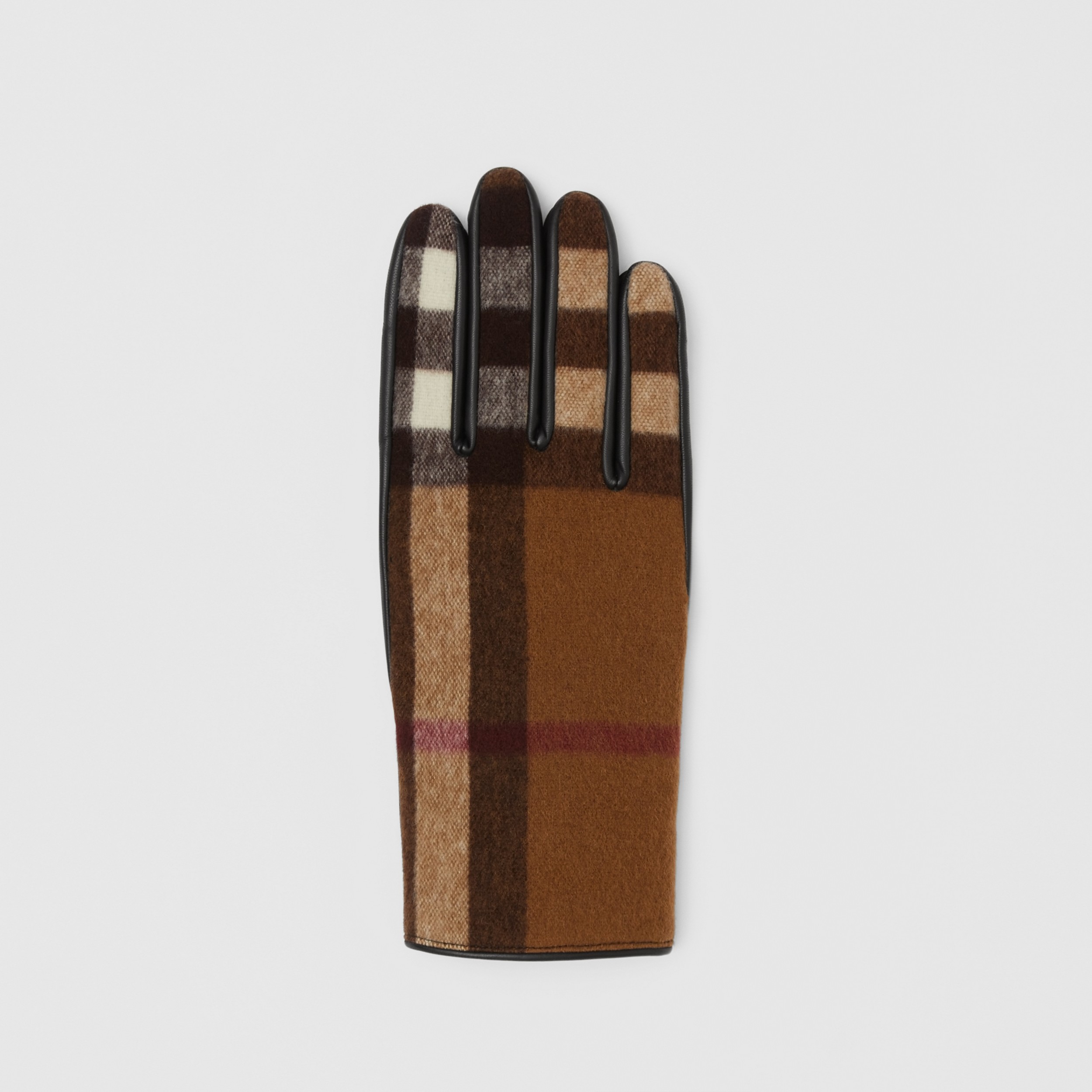 Cashmere-lined Exaggerated Check Wool and Leather Gloves in Birch Brown | Burberry® Official - 3