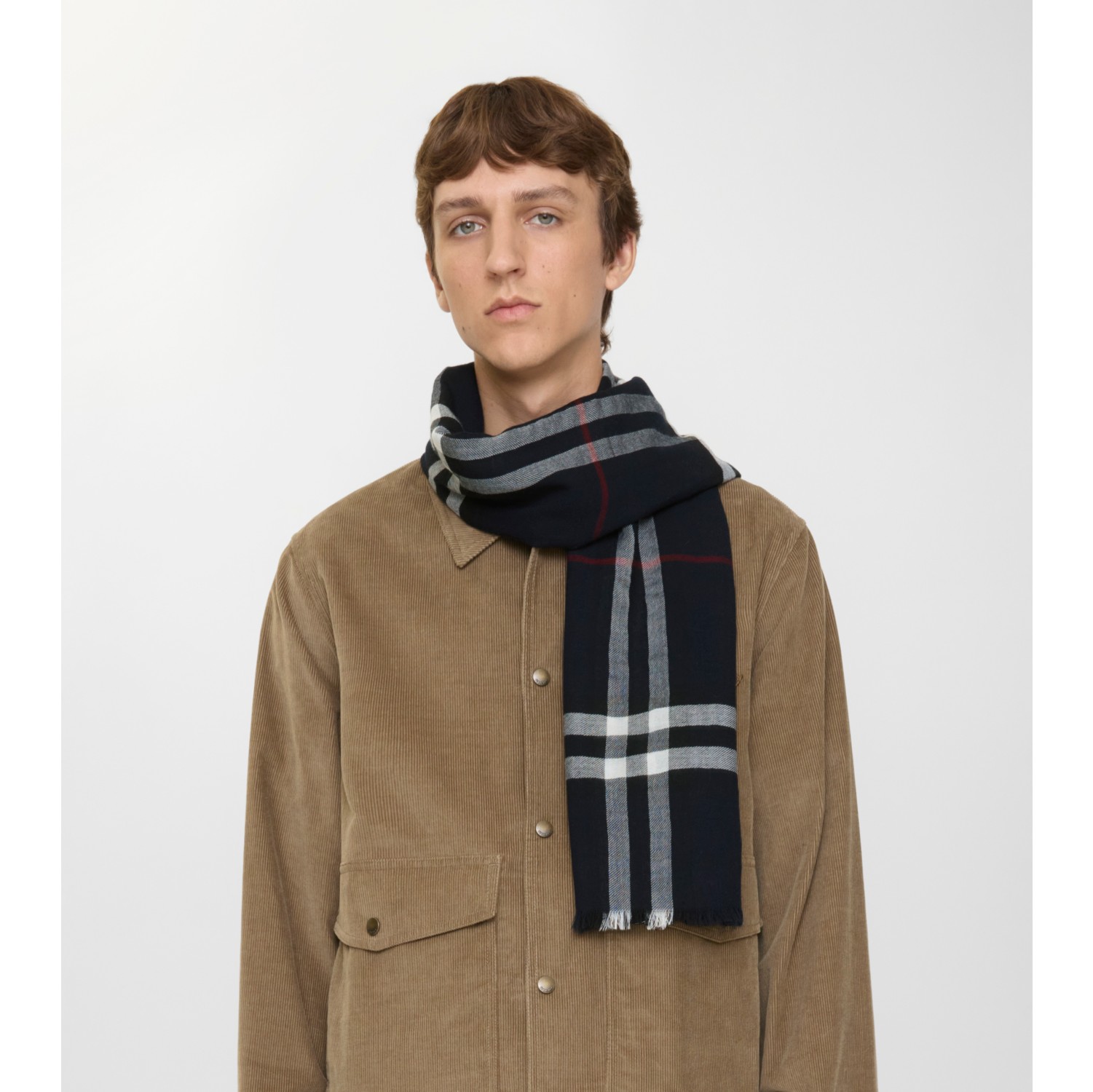 Wide Check Wool Scarf