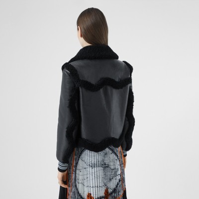Striped Cuff Leather and Shearling Jacket in Black Women | Burberry Striped Cuff Leather and Shearling Jacket in Black Women | Burberry