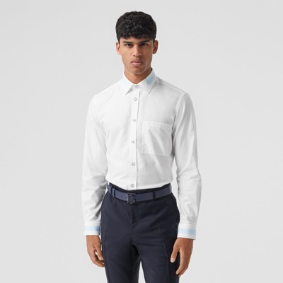 Slim Fit Cotton Oxford Shirt in White 