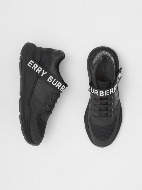 BURBERRY Logo Detail Leather, Nubuck and Mesh Sneakers
