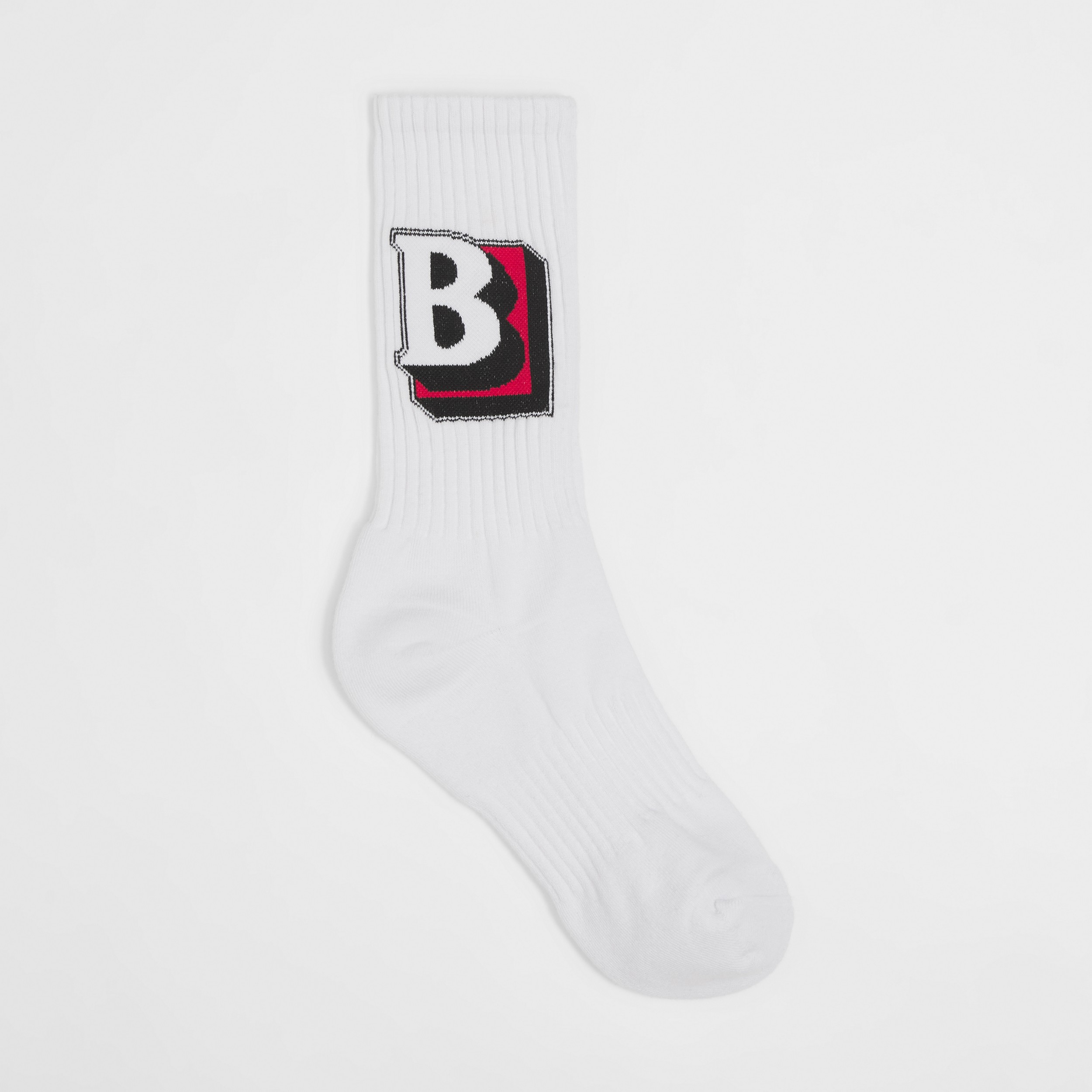 Letter Graphic Intarsia Cotton Blend Socks in White | Burberry® Official - 1