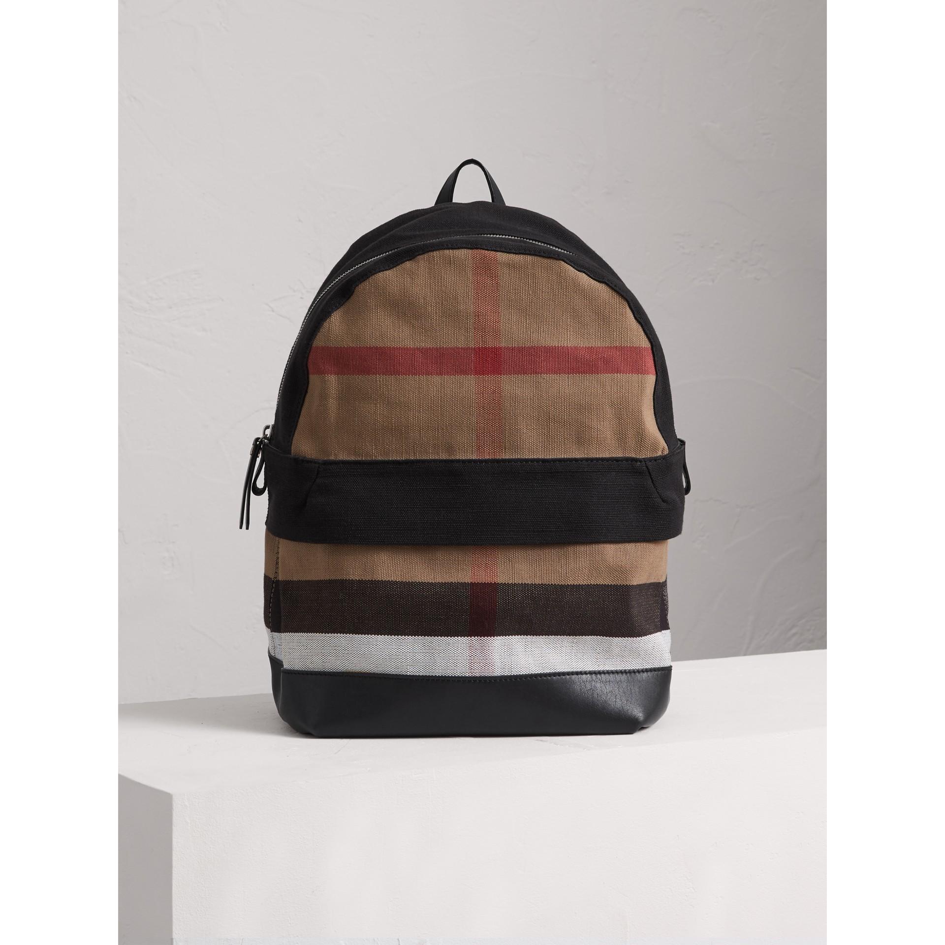 Canvas Check and Leather Backpack in Black | Burberry United States