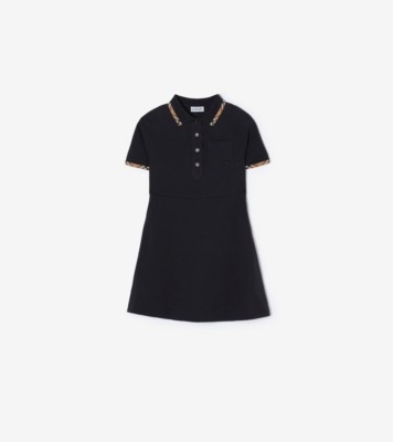 Burberry チェックトリム コットン ポロシャツドレス (ネイビー) | Burberry®公式サイト