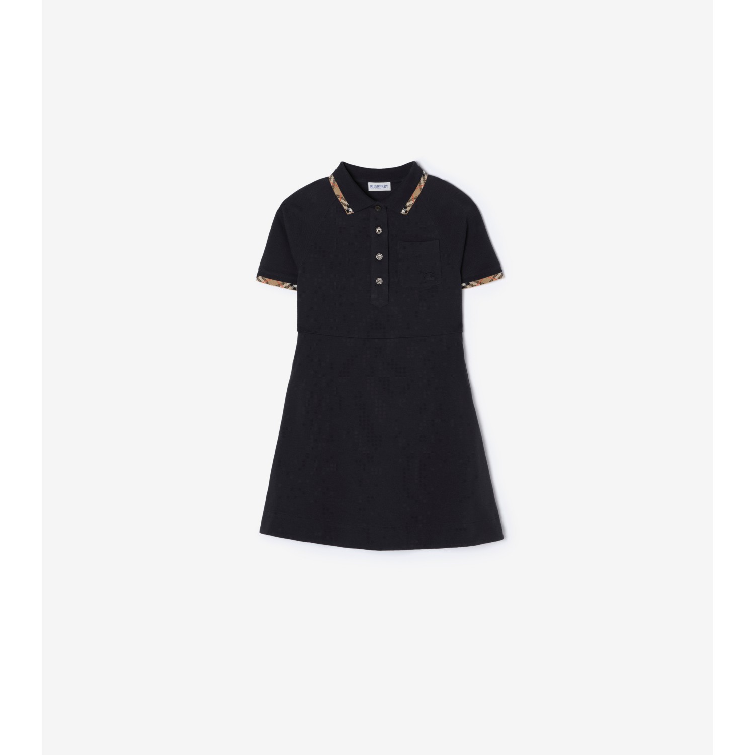 Check Trim Cotton Polo Shirt Dress