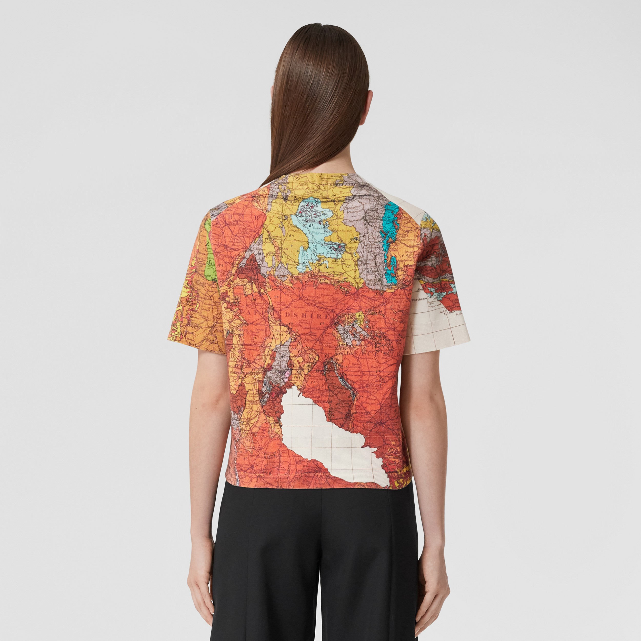 Map Print Cotton Cashmere Blend T-shirt in Bright Orange - Women | Burberry® Official - 3