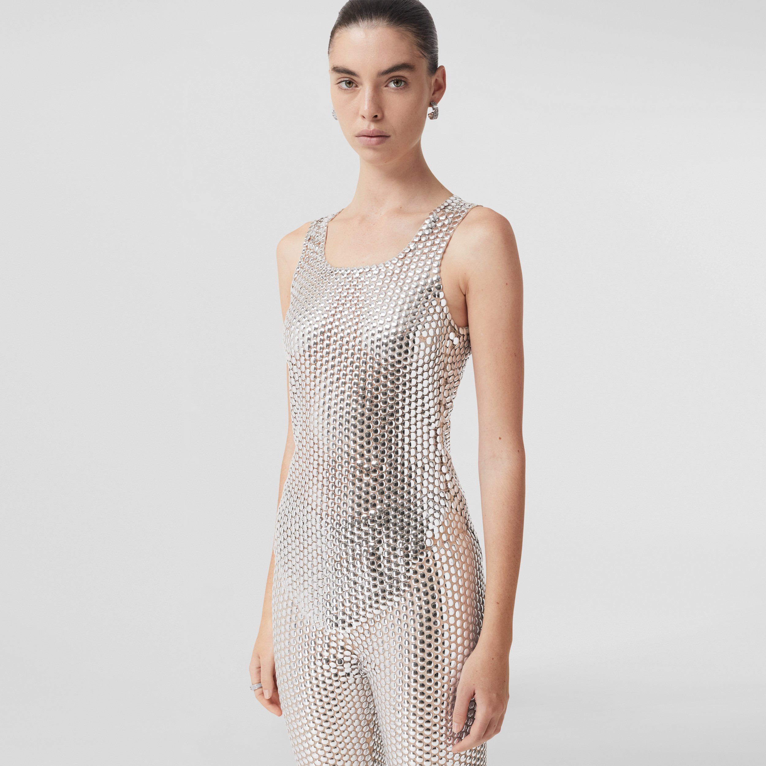 Metallic Paillette-embellished Mesh Top – Exclusive Capsule Collection in Silver - Women | Burberry® Official - 4