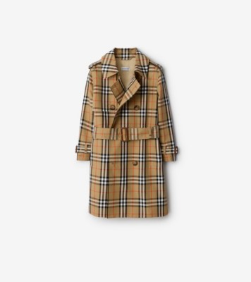 チェック コットンツイル トレンチコート (サンドベージュ