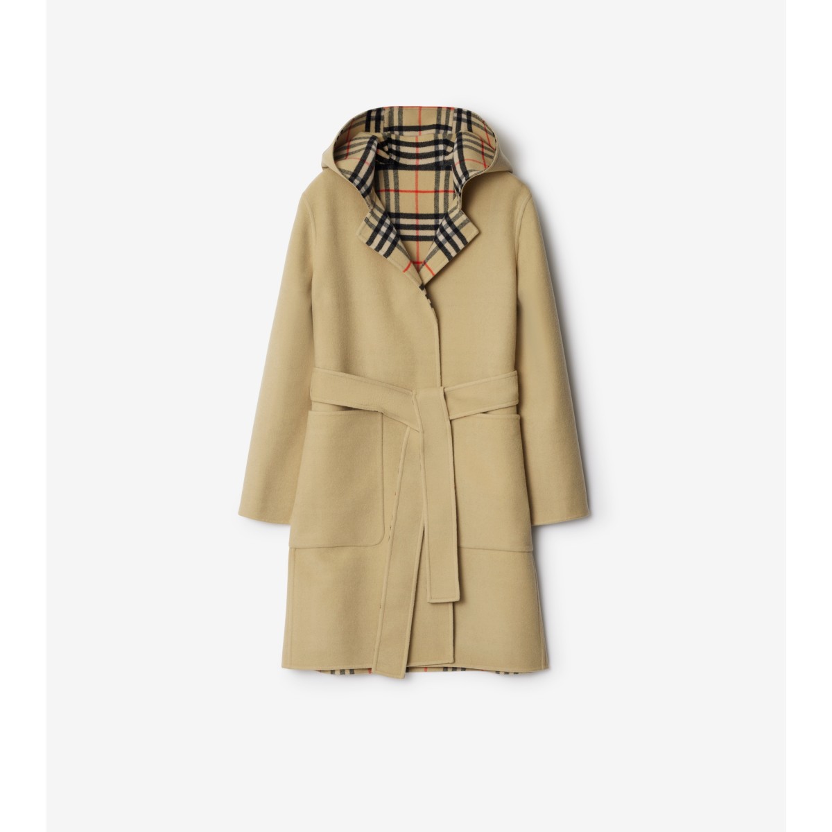 Shop Burberry Mid-length Reversible Check Wool Car Coat In Flax