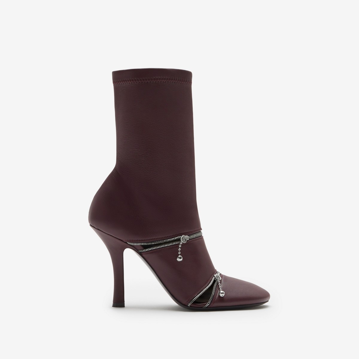 Shop Burberry Leather Peep Boots In Poison