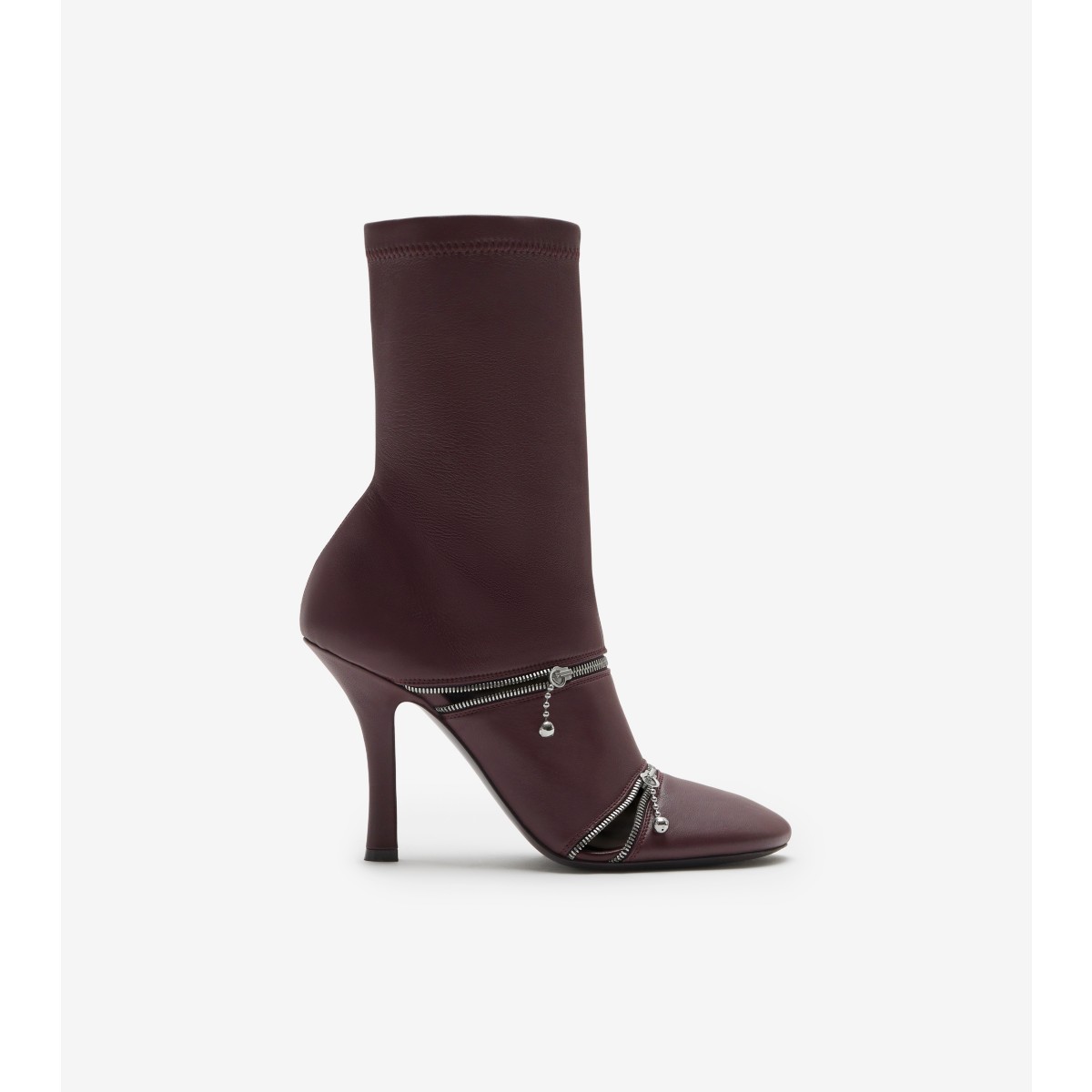 Shop Burberry Leather Peep Boots In Poison