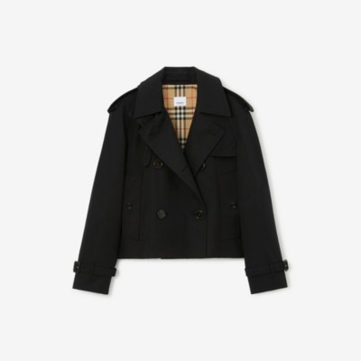 Burberry Cotton Gabardine Cropped Trench Coat In Black