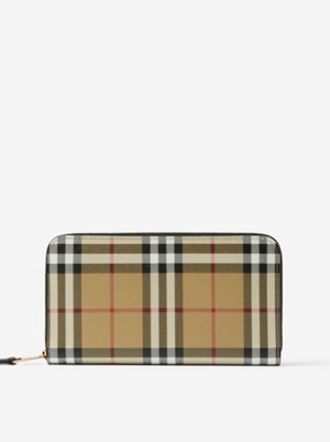 Vintage Check and Leather Ziparound Wallet