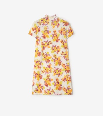 Floral Cotton Blend Dress in Allium purple - Women, Linen, Nylon | Burberry® Official