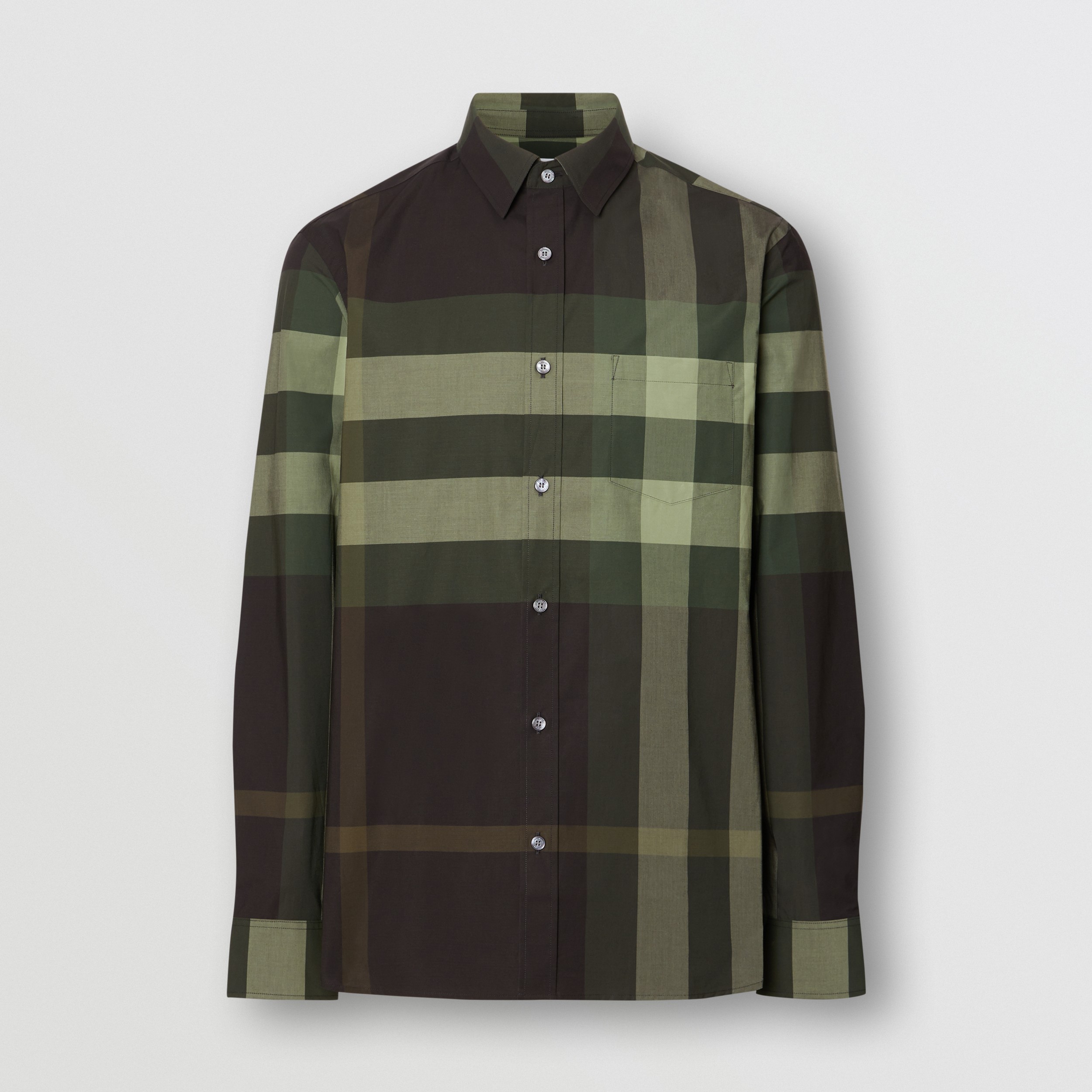 Check Stretch Cotton Shirt in Dark Forest Green - Men | Burberry United ...
