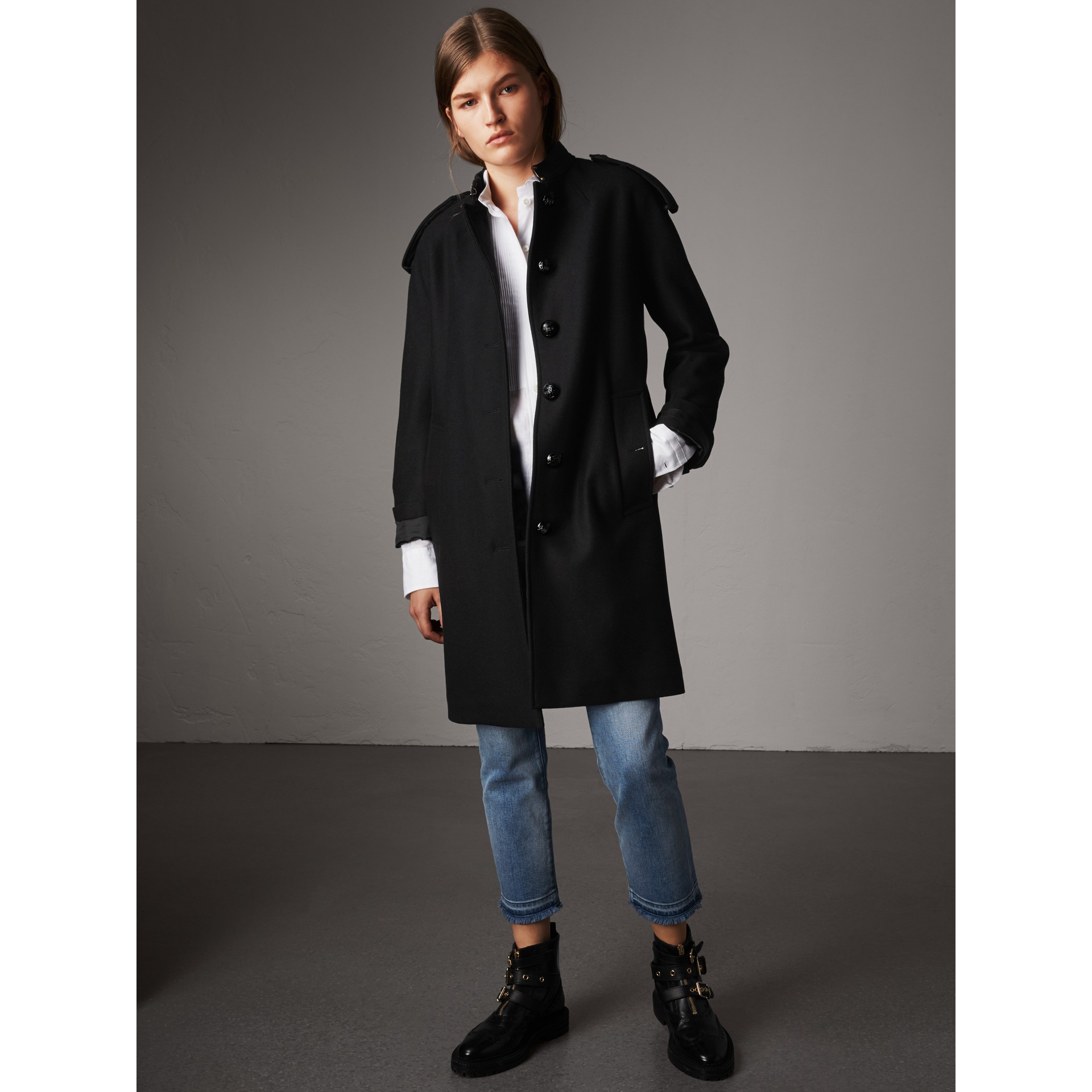 Collarless Wool Blend Coat in Black - Women | Burberry United States