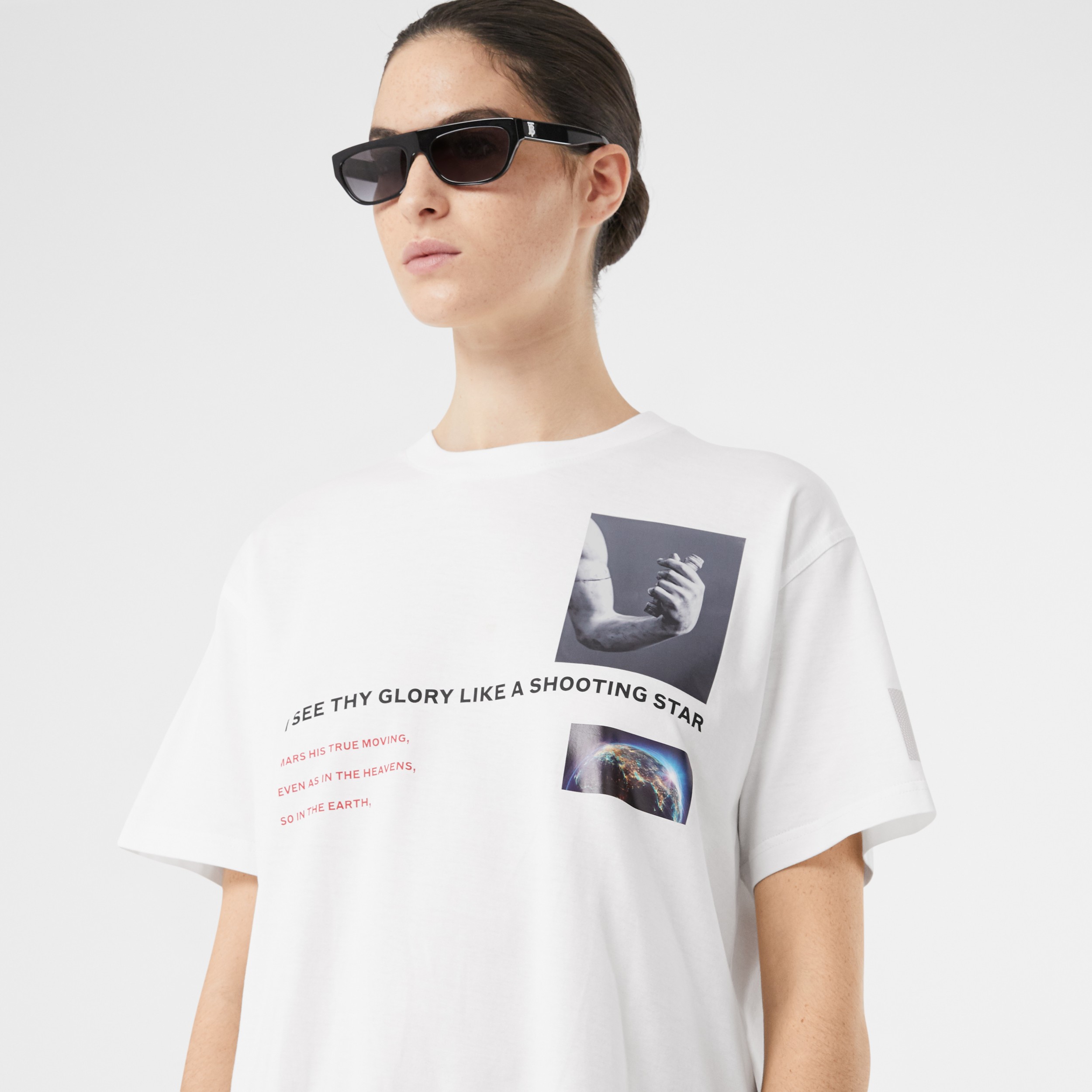 Montage Print Cotton Oversized T-shirt in White - Women | Burberry ...