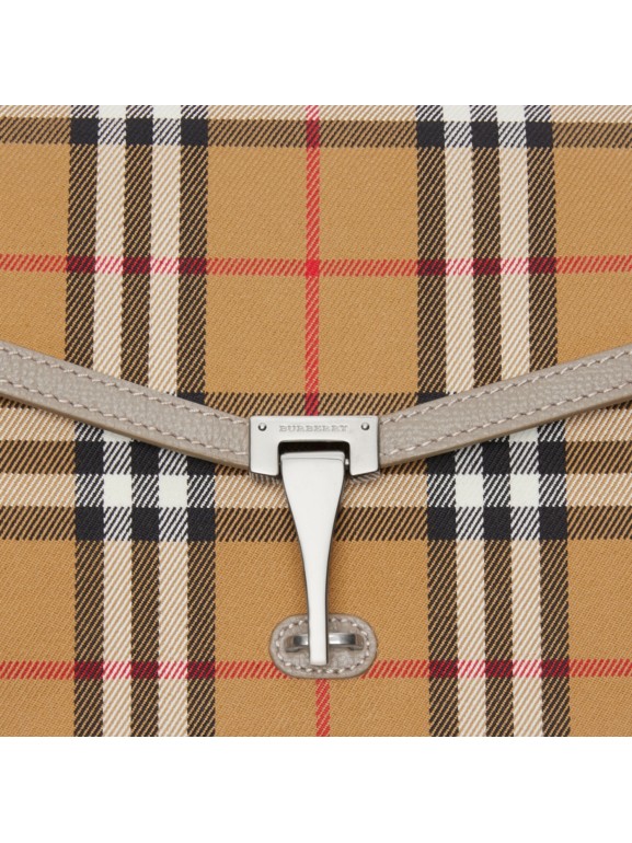 Small Vintage Check and Leather Crossbody Bag in Taupe Brown Women