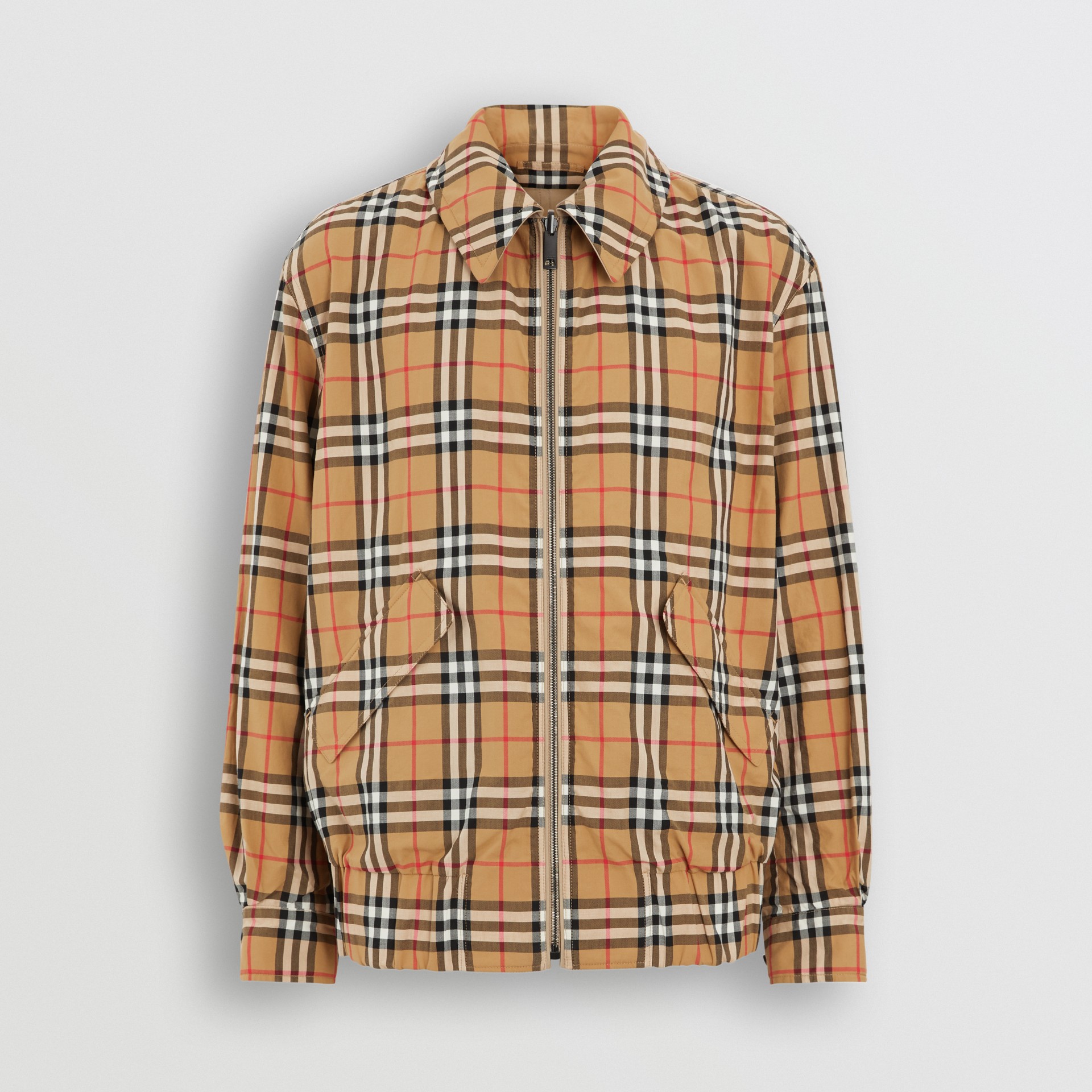 Reversible Gabardine and Check Harrington Jacket in Honey - Men ...