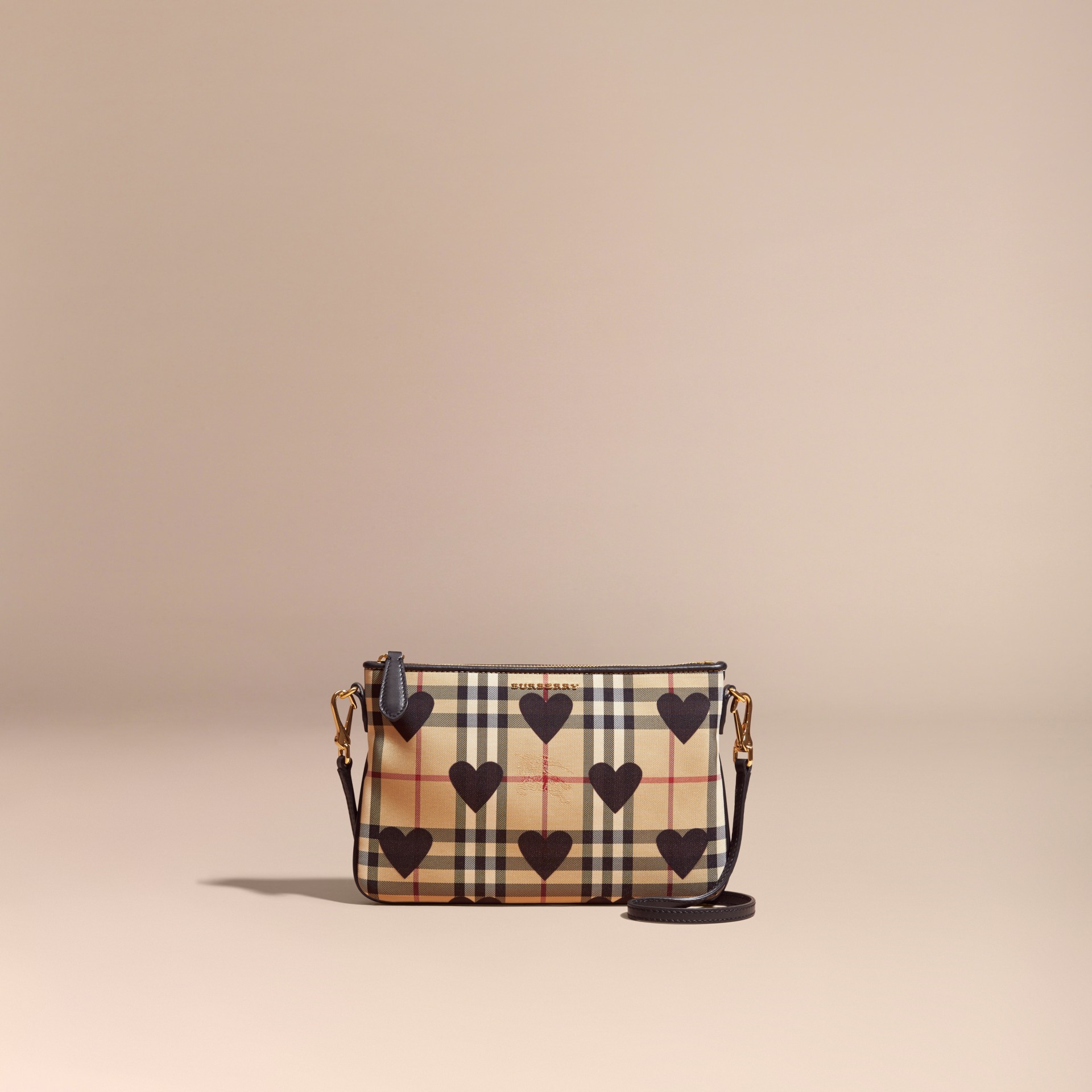 Heart Print Check and Leather Clutch Bag in Black | Burberry United States
