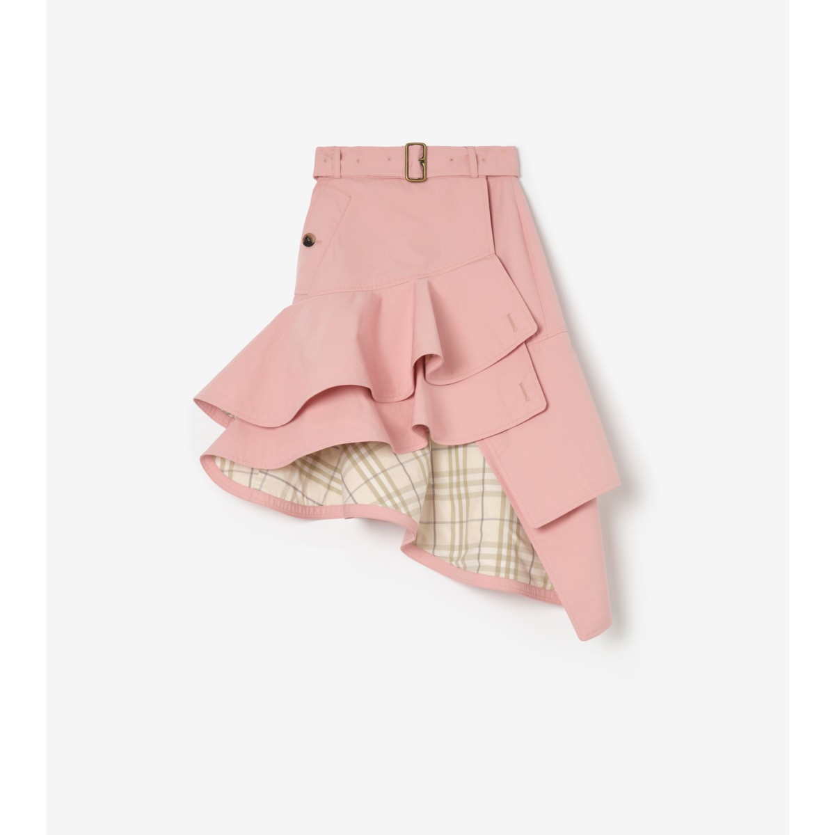  Check Ruffled Gabardine Trench Skirt