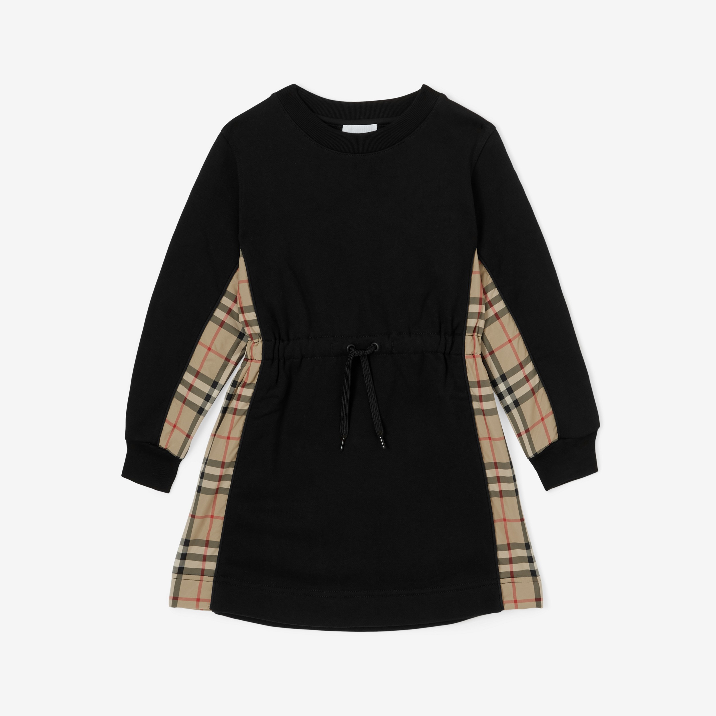 Vintage Check Panel Cotton Sweater Dress in Black | Burberry® Official - 1