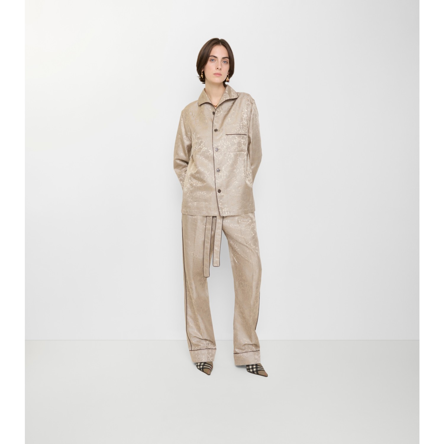 Pantaloni stile pigiama in seta con girasoli
