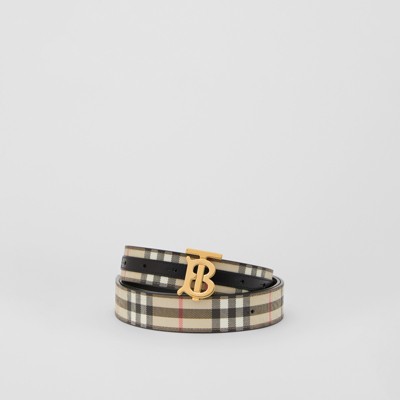 버버리 벨트 Burberry Reversible Monogram Motif Vintage Check Belt,Beige/black/gold