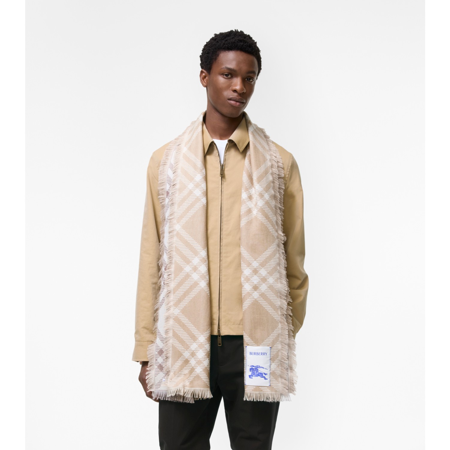 Gradient Check Wool Silk Scarf