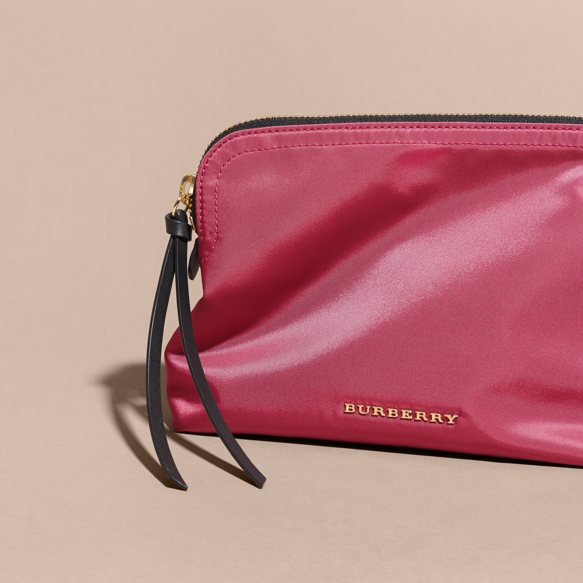 Large Ziptop Technical Nylon Pouch in Plum Pink Burberry