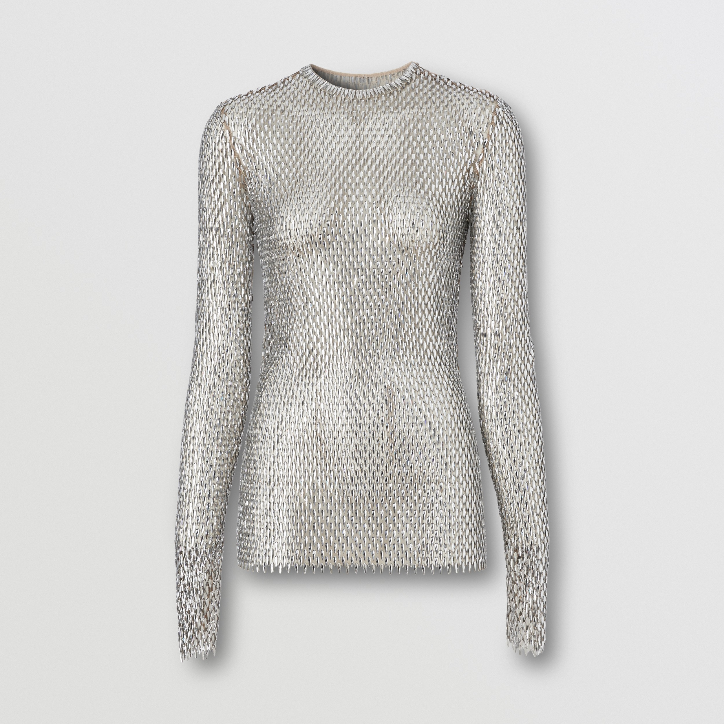 Metallic Crystal-embellished Mesh Top in Clear - Women | Burberry® Official - 3