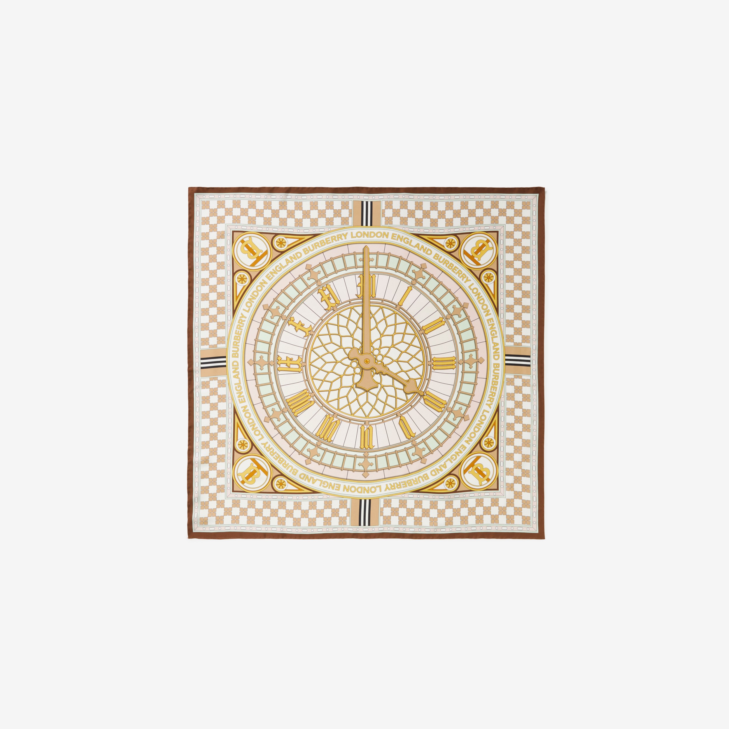 Clock Print Silk Square Scarf in Camel | Burberry® Official - 2