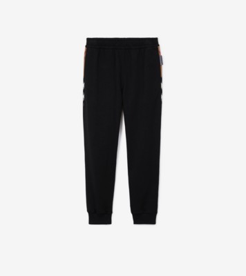 Check Trim Cotton Jogging Pants in Black - Women | Burberry® Official