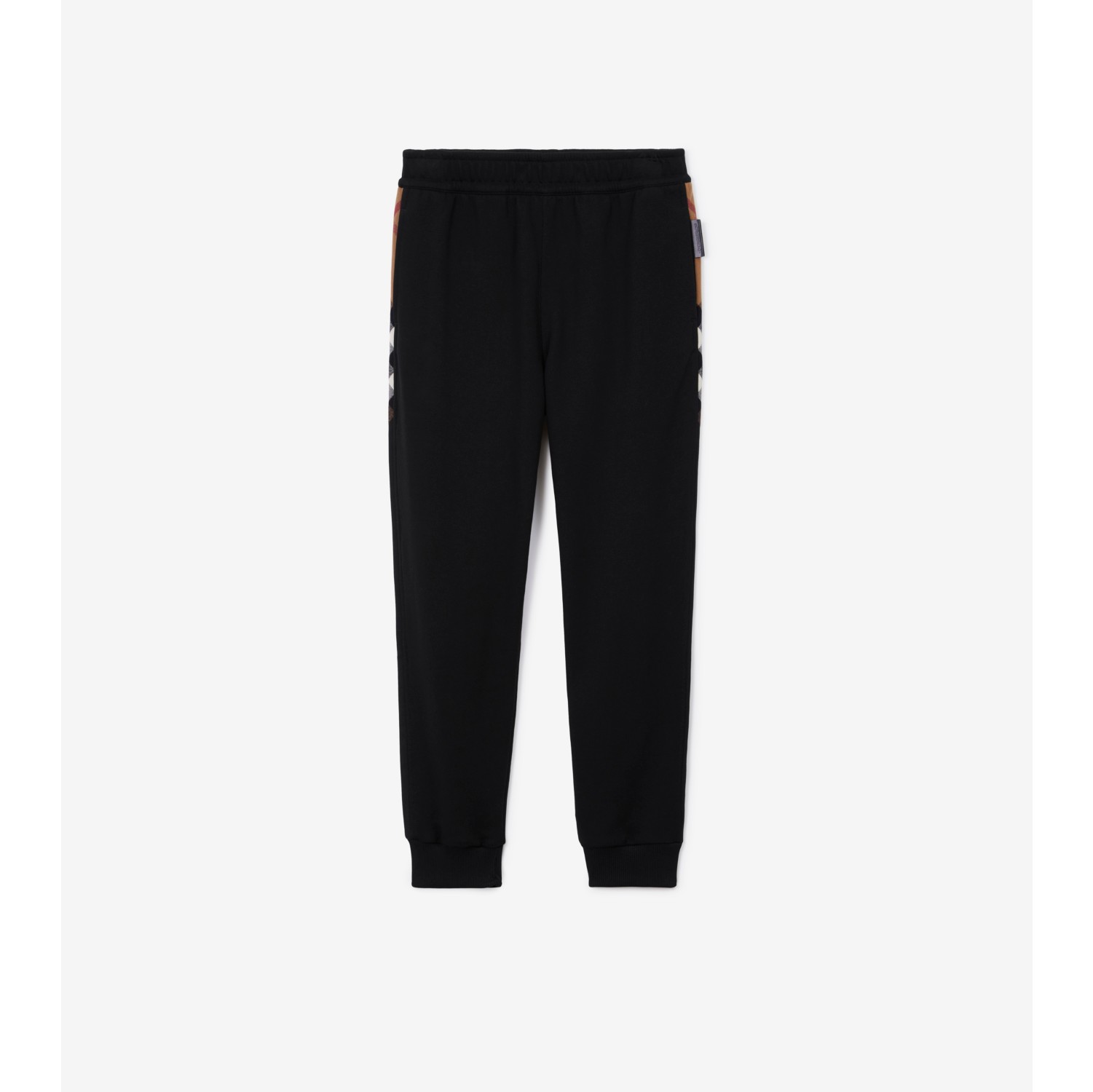 Check Trim Cotton Jogging Pants in Black - Women