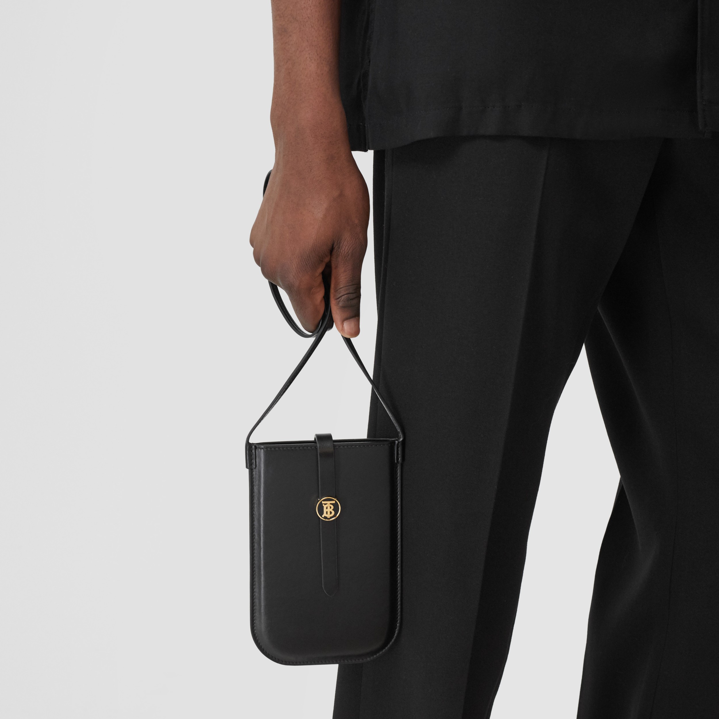 Leather Phone Case with Strap in Black Burberry United States