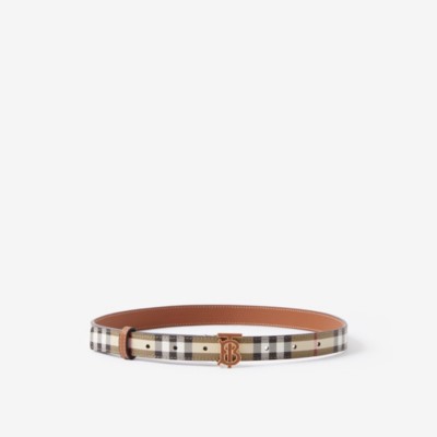 Burberry Check And Leather Tb Belt In Archive Beige/briar Brown